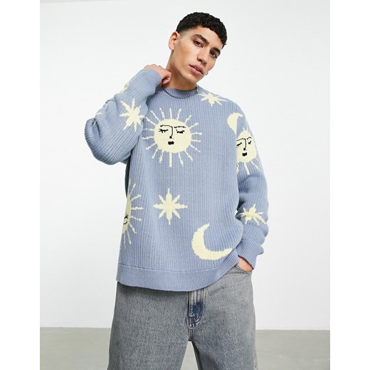ASOS DESIGN – Niebieski sweter w słoneczka i chmurki M Asos Poland