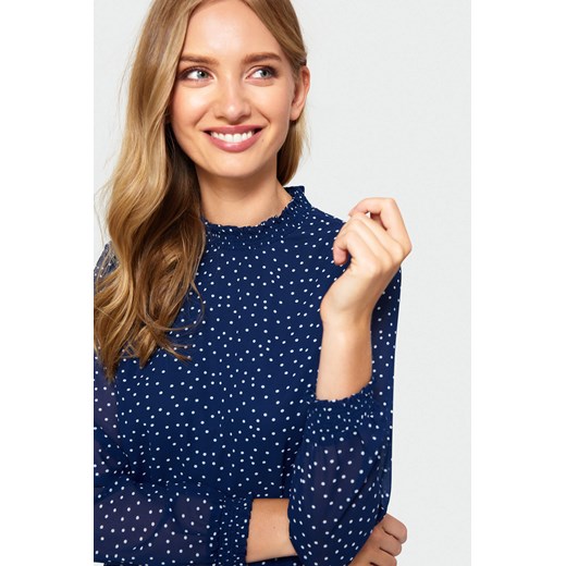Bluzka elegancka ze stójką granatowa w kropki Greenpoint 42 okazyjna cena Happy Face