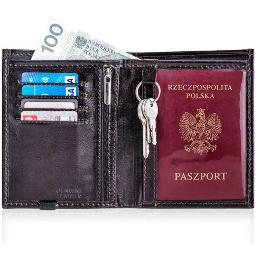 Skórzany portfel męski na paszport SOLIER SW07 ciemnobrązowy Solier  Skorzana.com