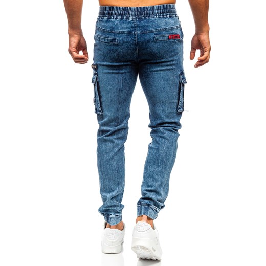 Granatowe spodnie jeansowe joggery bojówki męskie Denley HY1020 M Denley promocja
