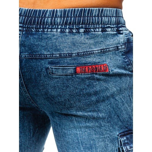 Granatowe spodnie jeansowe joggery bojówki męskie Denley HY1020 L okazyjna cena Denley