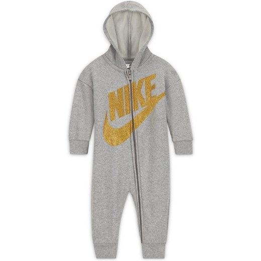 Pajacyk z zamkiem na całej długości dla niemowląt (0–9 M) Nike - Szary Nike 9-12M Nike poland