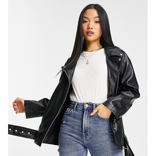 ASOS DESIGN Petite – Czarna ramoneska o kroju oversize z imitacji skóry-Black 32 Asos Poland