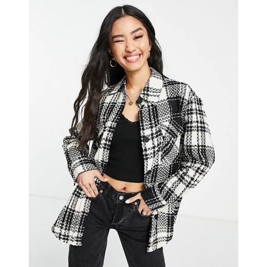New Look – Czarno-biała koszula wierzchnia z tkaniny boucle w kratę-Black New Look 44 Asos Poland