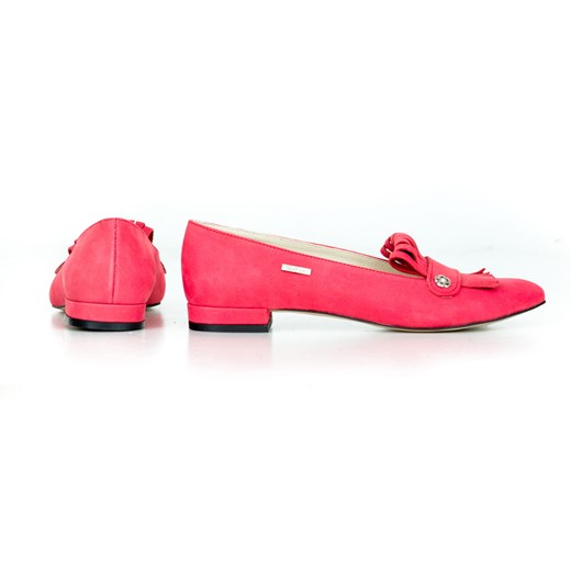nubukowe balerinki z frędzlami - skóra naturalna - model 046 - kolor czerwony Zapato 41 zapato.com.pl