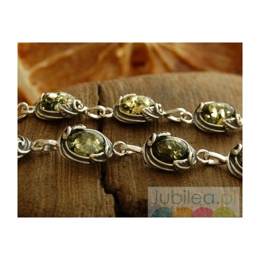 NAZZA - srebrna bransoletka z bursztynem jubilea-pl zielony Bransoletki