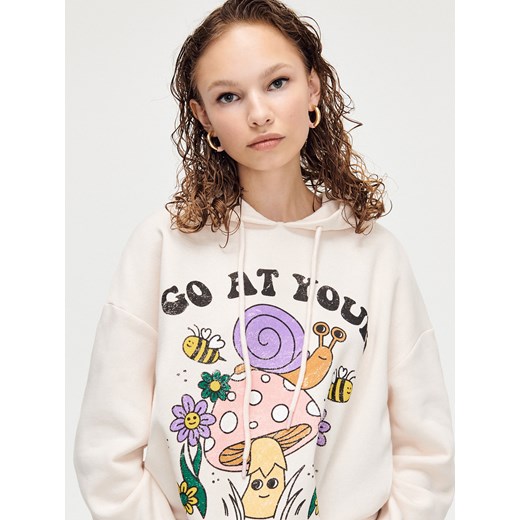 Cropp - Bluza oversize z kapturem - Kremowy Cropp S Cropp