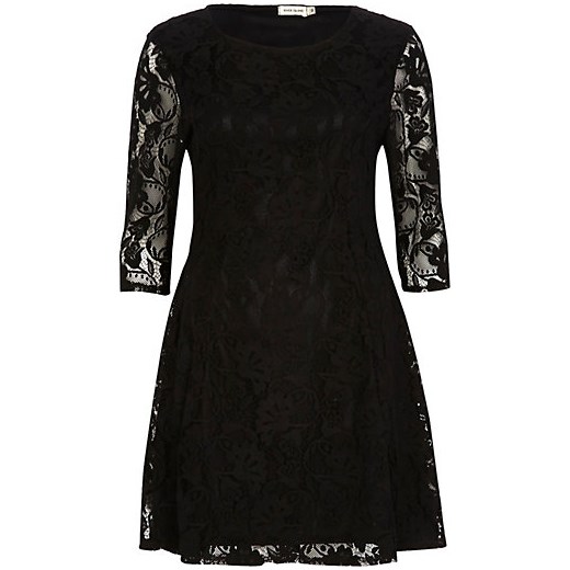 Black lace fit and flare dress river-island czarny fit