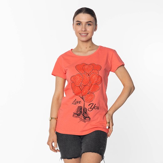 Damska koralowa koszulka z nadrukiem - Odzież Royalfashion.pl XL - 42 royalfashion.pl