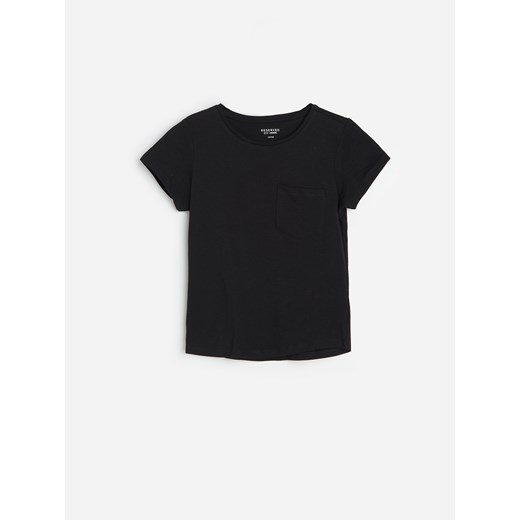 Reserved - Bawełniany T-shirt z kieszonką - Czarny Reserved 134 promocja Reserved