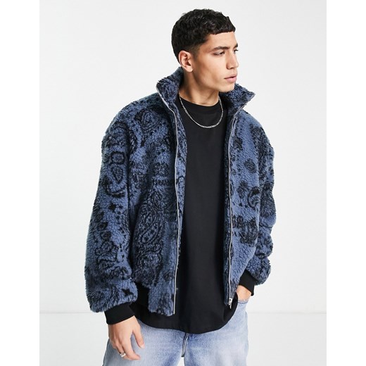 ASOS DESIGN – Polarowa kurtka bomberka oversize we wzór paisley-Granatowy M Asos Poland