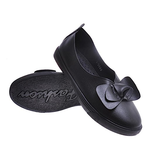 Czarne wkładane trampki slip on z kokardą /C1-2 10831 S190/ Pantofelek24 40 wyprzedaż Pantofelek24.pl Jacek Włodarczyk