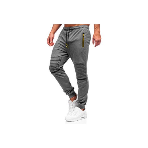 Grafitowe spodnie męskie joggery dresowe Denley K10330 ze sklepu Denley w kategorii Spodnie męskie - zdjęcie 131056760