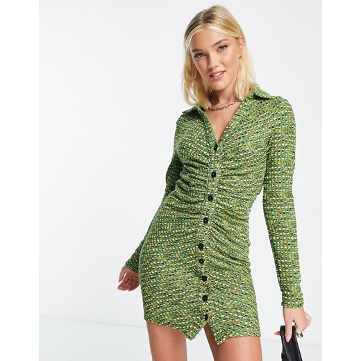 Stradivarius – Marszczona sukienka mini z długimi rękawami i efektem space M Asos Poland