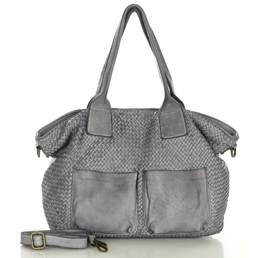Klasyczna torebka shopper z kieszeniami pleciona skóra handmade - MARCO MAZZINI uniwersalny Verostilo wyprzedaż
