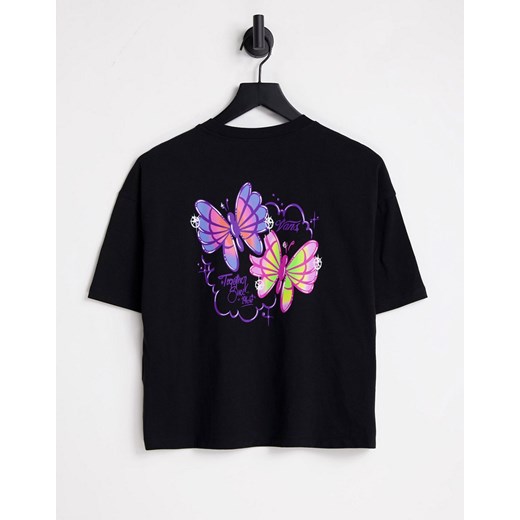 Vans – Flutter – Czarny T-shirt o krótkim fasonie z nadrukiem na plecach-Black Vans M Asos Poland wyprzedaż