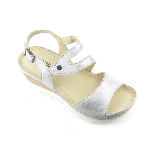 Wygodne sandały damskie na koturnie - HELIOS Komfort 219, srebrne Helios Komfort 38 wyprzedaż ulubioneobuwie