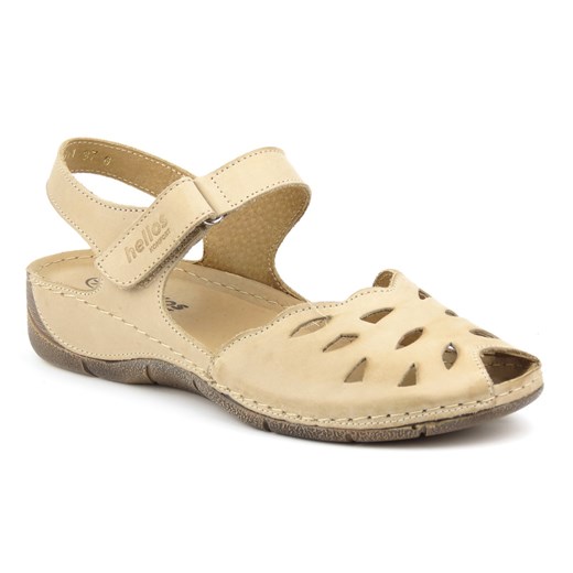 Sandały damskie z ażurową cholewką - HELIOS Komfort 4011, jasnobeżowe ze sklepu ulubioneobuwie w kategorii Sandały damskie - zdjęcie 131138242