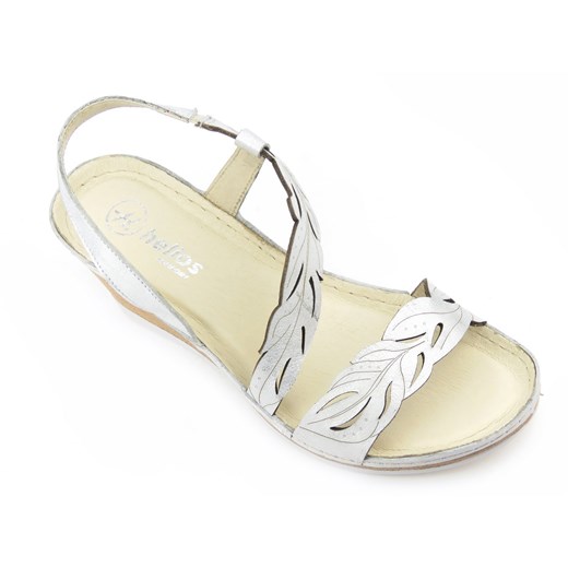 Modne sandały damskie na koturnie - HELIOS Komfort 268, srebrne ze sklepu ulubioneobuwie w kategorii Sandały damskie - zdjęcie 131138374