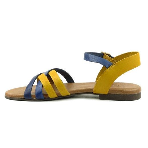 Sandały damskie GÜS 02 ze skóry naturalnej, żółto-niebieskie Güs 41 wyprzedaż ulubioneobuwie