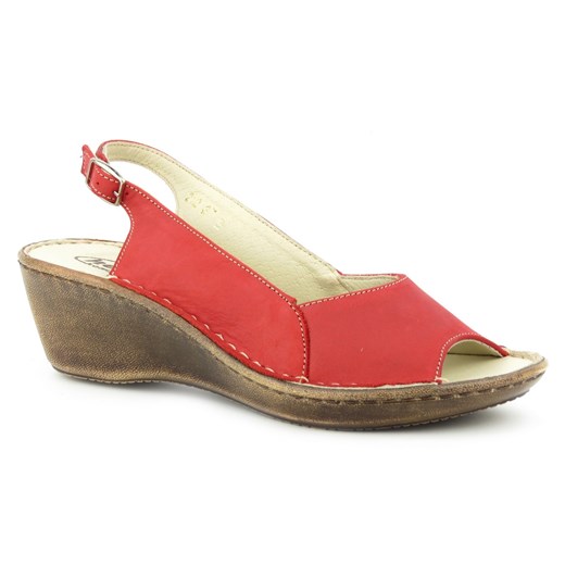 Wygodne sandały damskie ze skóry licowej - HELIOS Komfort 212, czerwone Helios Komfort 40 ulubioneobuwie okazja