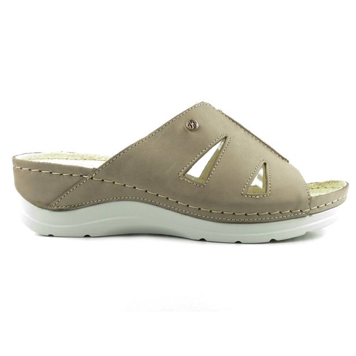 Skórzane klapki damskie na grubej podeszwie - HELIOS Komfort 265, beżowe Helios Komfort 37 okazja ulubioneobuwie