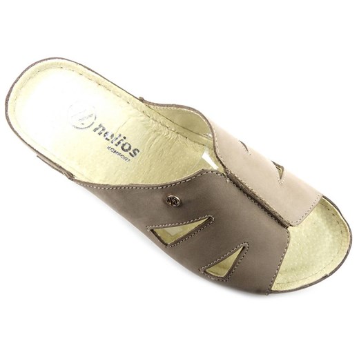 Skórzane klapki damskie na grubej podeszwie - HELIOS Komfort 265, beżowe Helios Komfort 39 wyprzedaż ulubioneobuwie