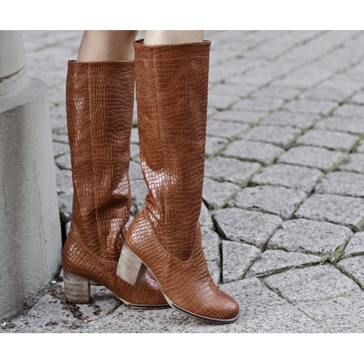 nieocieplane kozaki z tłoczeniem - skóra naturalna - model 154 - kolor rudy Zapato 41 promocja zapato.com.pl