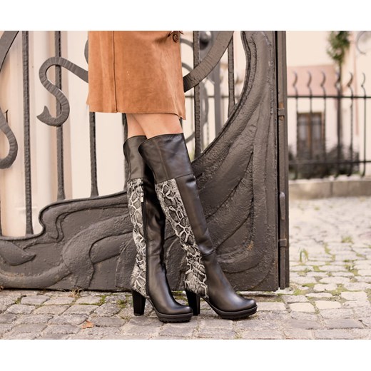 kozaki za kolano - skóra naturalna - model 185 - kolor czarny + czarny wąż Zapato 39 wyprzedaż zapato.com.pl