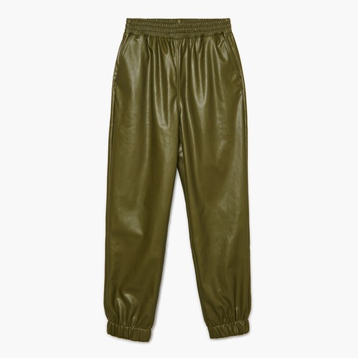 Cropp - Joggery z imitacji skóry - Khaki Cropp 42 Cropp wyprzedaż