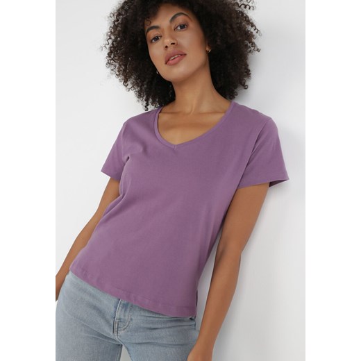 Fioletowy T-shirt Metoreia ze sklepu Born2be Odzież w kategorii Bluzki damskie - zdjęcie 131246484