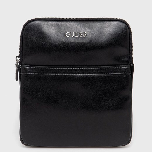 GUESS - Czarna torba męska na ramię ze srebrnym logo Guess  outfit.pl