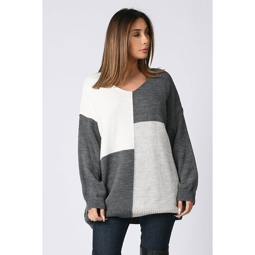 Sweter w kolorze antracytowo-białym Plus Size Company 52/54 wyprzedaż Limango Polska