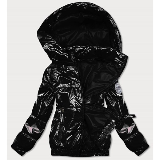 Błyszcząca kurtka pikowana z kapturem czarna (br9788-1) ze sklepu goodlookin.pl w kategorii Kurtki damskie - zdjęcie 131437731