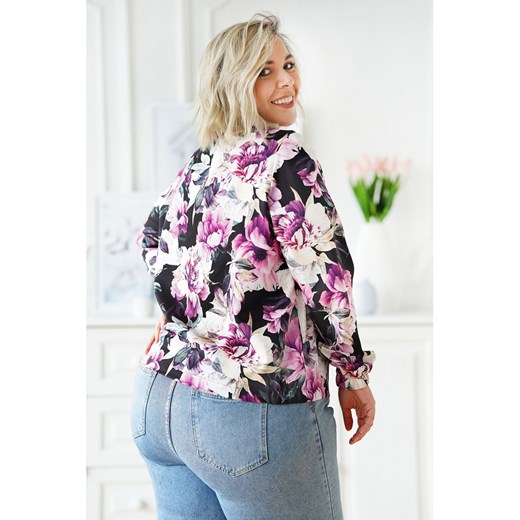 Czarna bluza bomberka w różowe kwiaty - Calina, Rozmiar - 1 (40-42) 5 (52-54) Sklep XL-KA
