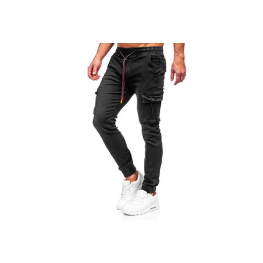 Czarne spodnie jeansowe joggery bojówki męskie Denley TF168 S okazyjna cena Denley