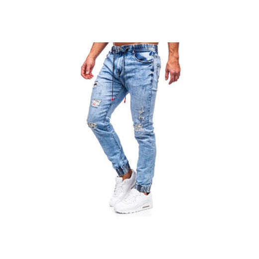 Niebieskie spodnie jeansowe joggery męskie Denley TF153 M okazja Denley