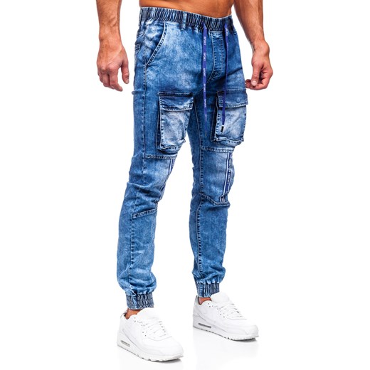 Granatowe spodnie jeansowe joggery bojówki męskie Denley TF143 M wyprzedaż Denley