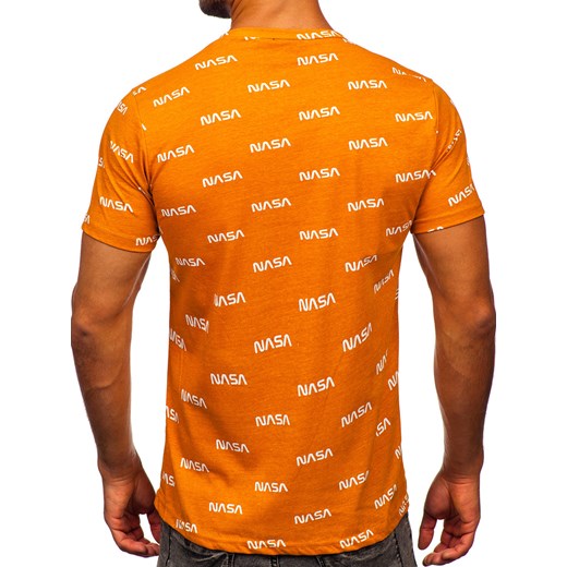 Pomarańczowy t-shirt męski z nadrukiem Denley 14950 M okazyjna cena Denley
