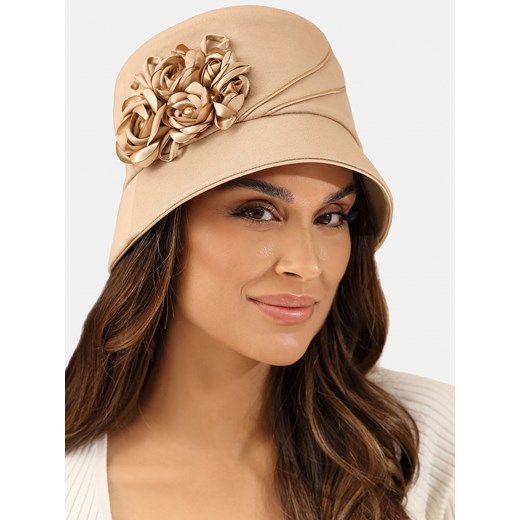 Beżowy kapelusz z ozdobą w kształcie kwiatów L'AF Pez Uniwersalny Eye For Fashion