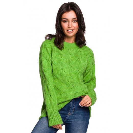 Sweter ze splotem typu warkocz - zielony Be 36/38 (S/M) promocyjna cena Jesteś Modna