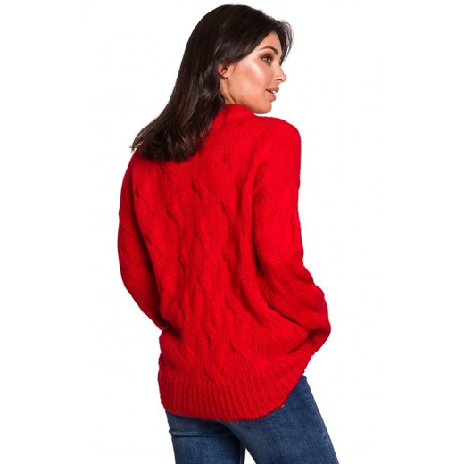 Sweter ze splotem typu warkocz - czerwony Be 36/38 (S/M) Jesteś Modna okazja