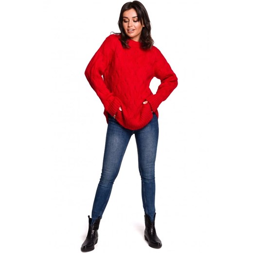 Sweter ze splotem typu warkocz - czerwony Be 36/38 (S/M) okazja Jesteś Modna