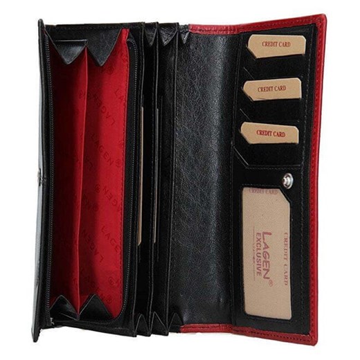 Lagen Skórzany portfel damski BLC-4228-219 Blk / Red Lagen Mall