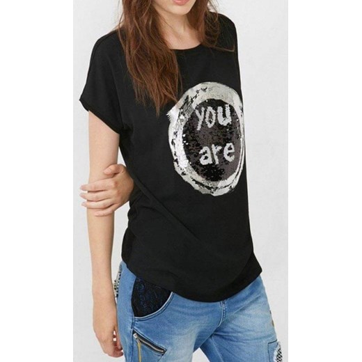 Desigual Koszulka z cekinami zmieniającymi napis Desigual Black S Desigual M Mall
