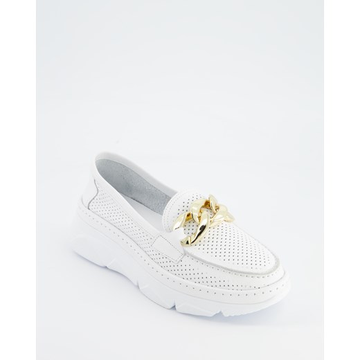 VENEZIA Białe mokasyny z łańcuchem - 0066100 WHITE Venezia 38 Venezia