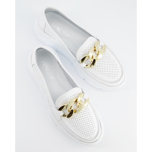 VENEZIA Białe mokasyny z łańcuchem - 0066100 WHITE Venezia 38 Venezia