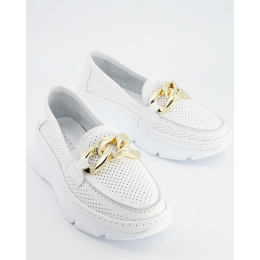 VENEZIA Białe mokasyny z łańcuchem - 0066100 WHITE Venezia 38 Venezia