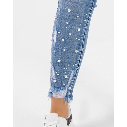 Niebieskie jeansy damskie rurki z perełkami - Odzież Royalfashion.pl S - 36 royalfashion.pl