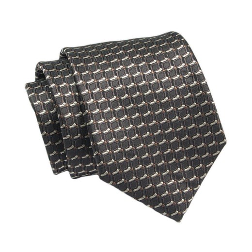 Klasyczny Krawat, Brązowy w Drobny Wzór Geometryczny, Męski, 7cm -Angelo di Monti KRADM1893 ze sklepu JegoSzafa.pl w kategorii Krawaty - zdjęcie 132006901